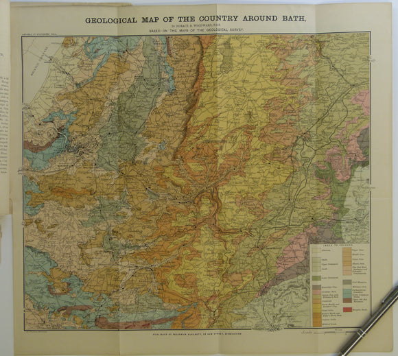 Bath. Geological Map of the Country Around Bath (c.1900.). Horace B Woodward. Folded, colour printed map 42 x 46cm, 1” = 2 miles,