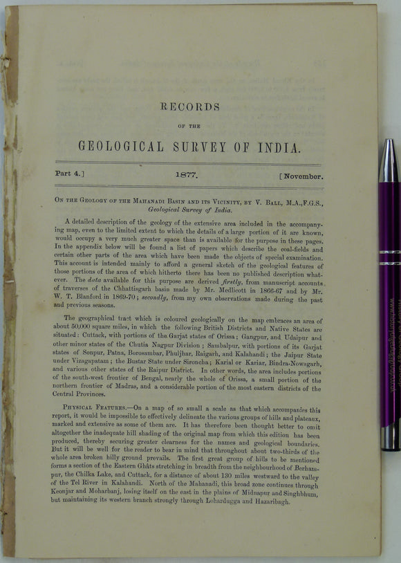 India. Ball, B. (1877). ‘On the Geology of the Mahanadi Basin and Its Vicinity [Odisha state]’, extract of The Records