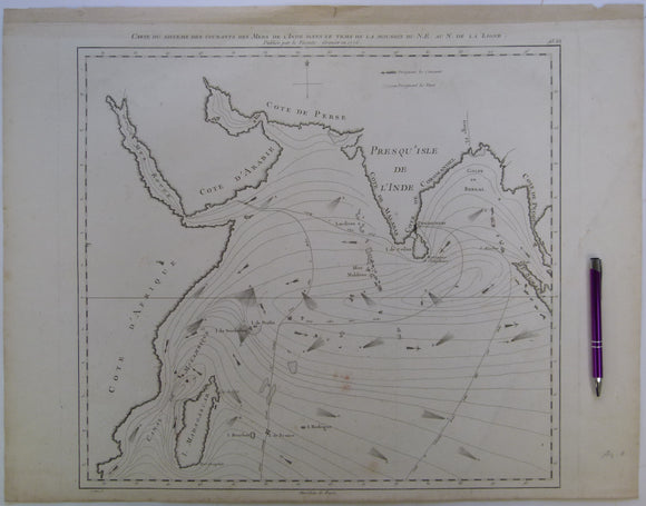 Indian Ocean. Grenier, Jacques-Raymond de (1776). Carte du Sisteme des Courantes des Mers de l’Inde dans le Tems de la Mousson du NE au N. de la Ligne. Paris: Lattré.
