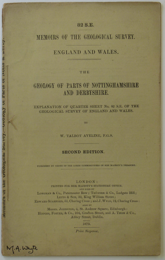 Sheet Memoir 112-113 (parts), 82se Old Series (1879). The Geology of parts of Nottinghamshire and Derbyshire, by Aveline, W.T.