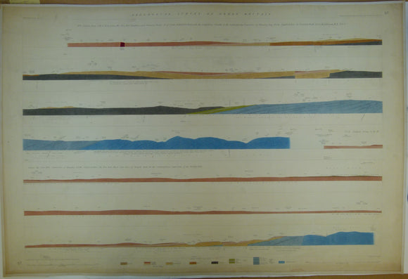 Horizontal Section No.   57 (1859). 1. From Stone to Throwley Low, N Staffordshire. 2. From E side of the Trent and Mersey Canal, near Rugeley, to the Weaver Hills, Derbyshire. Geological Survey of GB. 1st