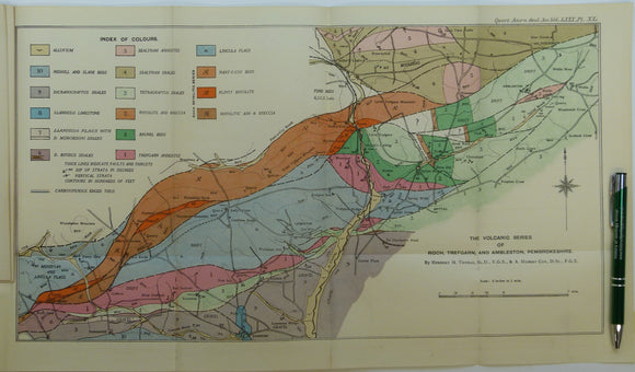 Thomas, Herbert Thomas, et al. (1924). ‘The Volcanic Series of Trefgarn, Roch, and Ambleston, Pembrokeshire’, fold out colour  map