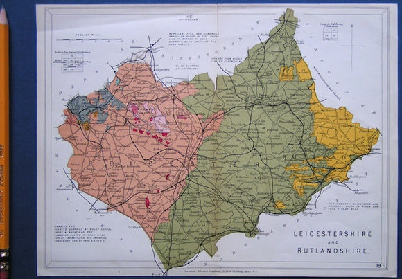 Leicestershire and Rutlandshire (1913) counties geological map from Stanford’s Geological Atlas of Great Britain and Ireland, 3rd edition.