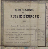 Carte Geologique de la Russie d’Europe, 1859.  Approx 1:3,675,000 scale. (77 x 93.5cm) hand-coloured engraved map