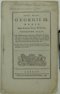 Act of Parliament, 1796. An Act to vary and alter the Line of the Canal [an amendment to] An Act for making a Navigable Canal from the river Kennet,