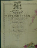 Knipe, James A. (1859). Geological Map of the British Isles and Part of France.  Hand coloured lithograph in four quarters, each 80 x 69cm, dissected and mounted on linen folding to 20 x 11.5cm