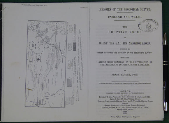 Sheet Memoir 311 (25, old Series) (1878). The Eruptive Rocks of Brent Tor [Devon] and its Neighbourhood by Rutley, Frank. PHOTOCOPY