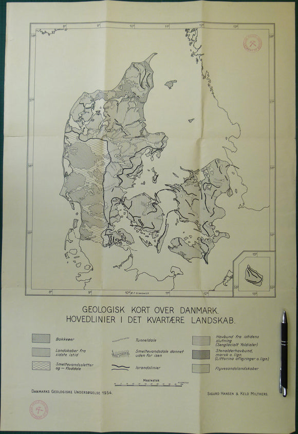 Denmark. Geologisk Kort over Danmark. Hovedlinier I Det Kvartaere Landskab [Main features of the Quaternary landscape] (1954). Geological Survey of Denmark.