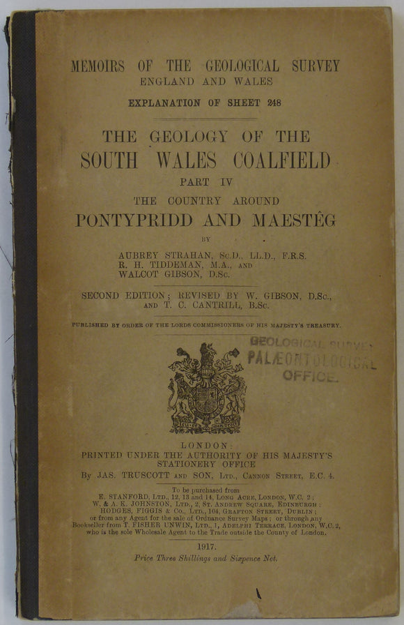 Sheet Memoir 248. Pontypridd and Maesteg (Geology of the South Wales Coalfield, part IV), by Gibson, W et al, 1917.