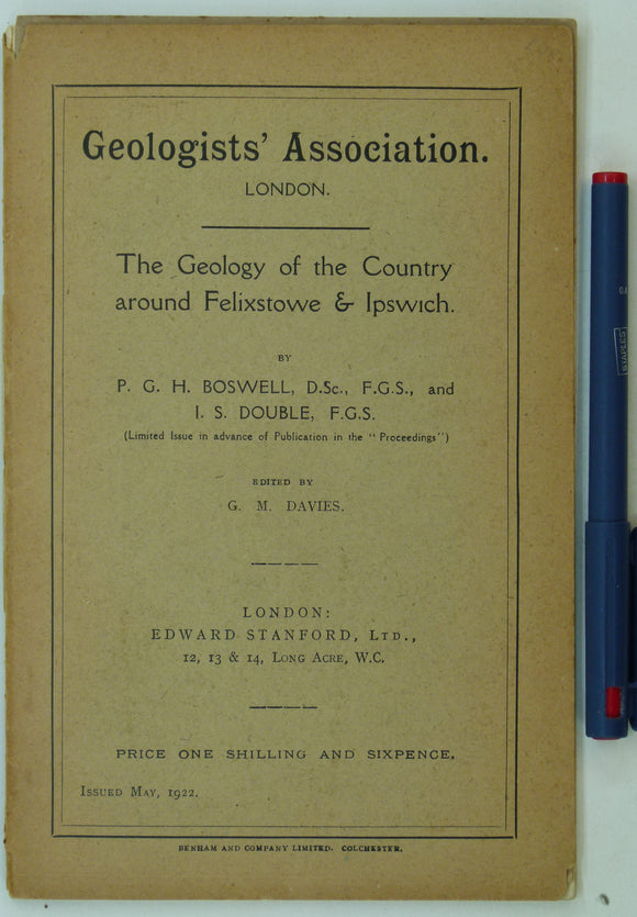 Southeast England. Boswell, P.G.H. & Double, I.S. (1922).The Geology of the Country around Felixstowe & Ipswich. London: