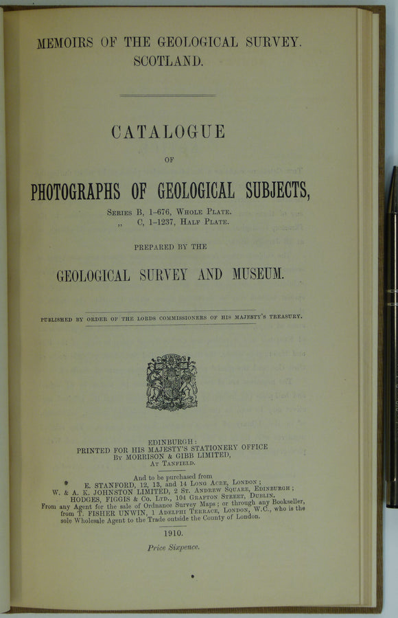 Geological Survey of Scotland (1910). Catalogue of Photographs of Geological Subjects (Series B, Whole Plates, 1-676 and Series C, 1-1237, Half Plates). Edinburgh: HMSO.