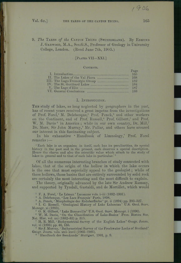 Garwood, E.J. (1905). ‘The Tarns of the Canton Ticino (Switzerland), extract from the Q