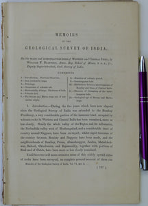 India. Blanford, W. T. (1869). ‘On the Traps and Intertrappean Beds of Western and Central India’, extract of <em data-mce-fragment="1">The</em> <em data-mce-fragment="1">Memoirs of the Geological Survey of India</em>,