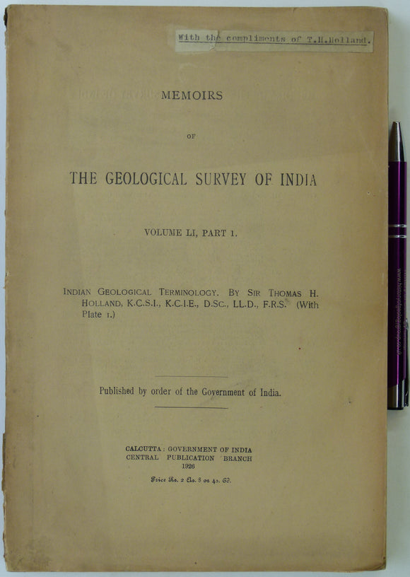 India. Holland, Thomas H. (1926). Indian Geological Terminology; Memoirs of the Geological Survey of India