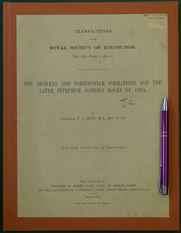 Jehu, T.J. (1922). The Archaean and Torridonian formations and the Later Intrusive Igneous Rocks of Iona. Edinburgh: Royal Society
