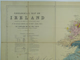 Hull, Edward. (1885).&nbsp; Geological Map of Ireland. London: Edward Stanford. Colour lithograph, scale 1:450,000 approx. Dissected and mounted on linen