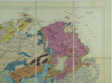 Hull, Edward. (1885).&nbsp; Geological Map of Ireland. London: Edward Stanford. Colour lithograph, scale 1:450,000 approx. Dissected and mounted on linen
