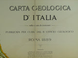 Italy. (1889). Carta Geologica d’Italia. &nbsp;Roma: Cura del R[egio]. Ufficio Geologico. Scale 1:1,000,000. Colour lithograph 120 x 107 cm mounted on linen folding to 30 x 21.5 cm. between marbled card covers