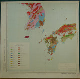 Japan, Korea, Taiwan (1911).Geological Map of Japanese Empire. Tokyo: Imperial Geological Survey, Feb 1911. Colour lithograph in four quarter