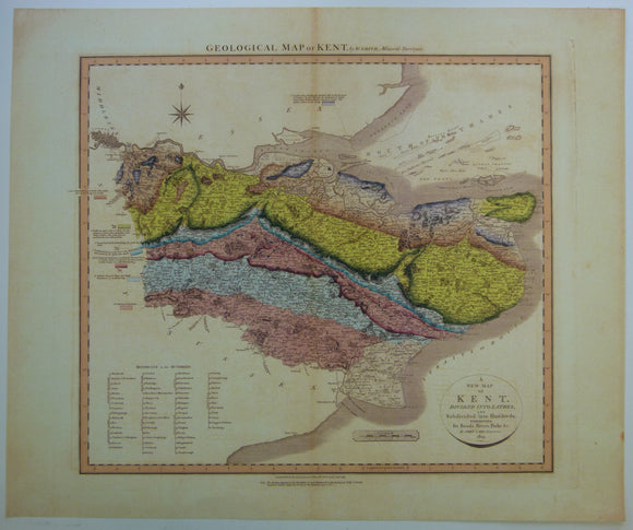 Kent. William Smith's Geological Map of Kent, 1819. REPRODUCTION.