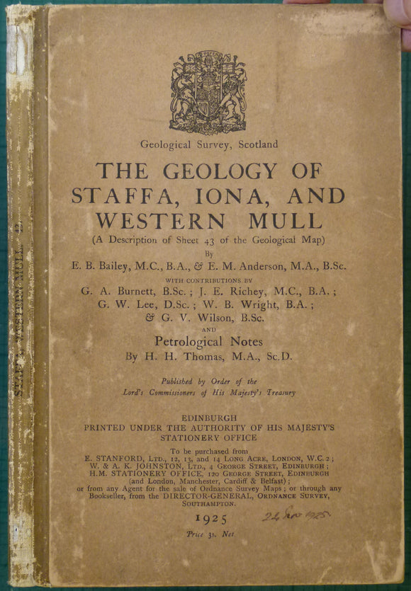 Sheet memoir 43, (1925). Bailey, E.B. et al. The Geology of Staffa, Iona, and Western Mull. Memoirs of the Geological Survey,  Scotland.