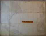 Atlantic. (1851). North Atlantic Ocean Western Part and North Atlantic Ocean Eastern Part. Scale 1:9,200,000*. B/W lithograph 98 x 127 cm dissected and mounted on linen