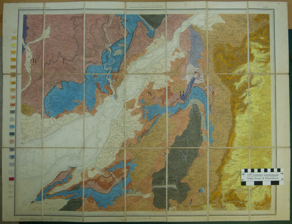 Sheet  35, Old Series1”.(1845) topography 1830, geology 1845, issued 1859. Hand-coloured engraving, 68 x 87cm, dissected and mounted