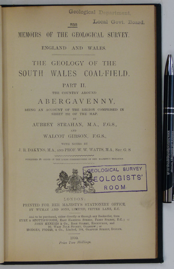 Sheet memoir 232 (1900). Geology of the South Wales Coal-Field, part II, the Country around Abergavenny. Strahan, Aubrey et al. London: 1st edition.