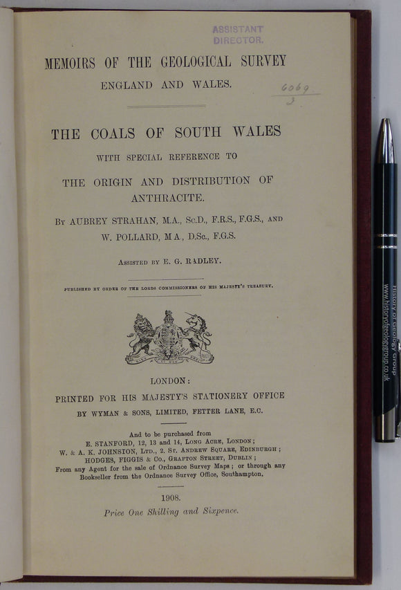 Strahan, Aubrey et al. (1908). The Coals of South Wales with Special Reference to the Origin and Distribution of Anthracite. London, 1st edition.