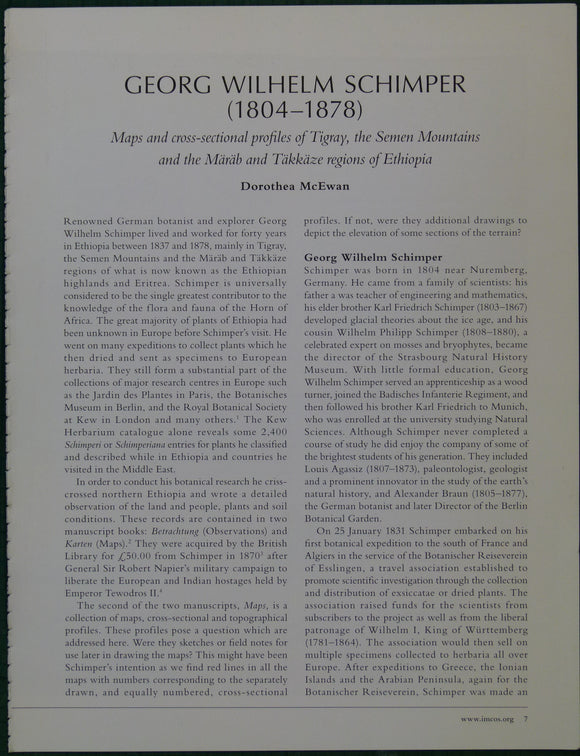 McEwan, Dorothea (2020). ‘Georg Wilhelm Schimper (1804-1878): Maps and cross-sectional profiles of Tigray, . . . . .  Ethiopia’, extract