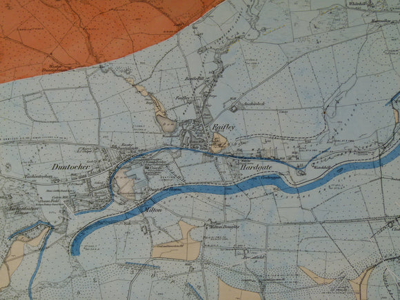 Dumbartonshire 23 (1874). 1:10,560 scale OS basemap 1865. Covers Dumtochter, R. Clyde clips southwest corner. Colour washed engraving,