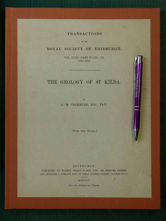Cockburn, A.M. (1935). The Geology of St.Kilda. Edinburgh: Royal Society of Edinburgh. Off print from the Transactions