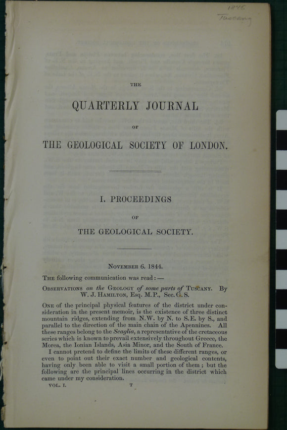 Hamilton, W.J. (1845). ‘Observations on the Geology of some parts of Tuscany’ extract from the QJGS