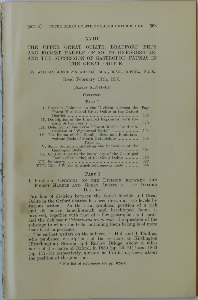 Arkell, W.J. 1931. ‘The Upper Great Oolite, Bradford Beds and Forest M ...