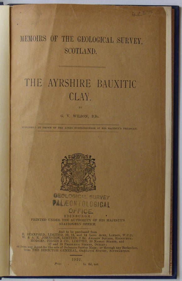 Memoir Ayrshire. (1922). Wilson, GV et al. The Ayrshire Bauxitic Clay. Geological Survey of Scotland.