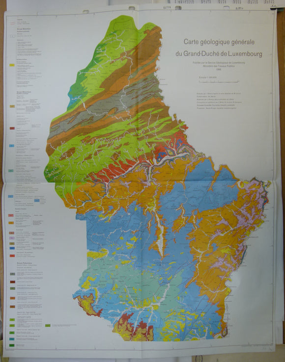 Luxemburg (1966). Carte Géologique Genérale du Grand-Duchéè de Luxembourg. Service Géologique de Luxembourg. Colour printed map, 89.5 x 70cm. 1:100,000.