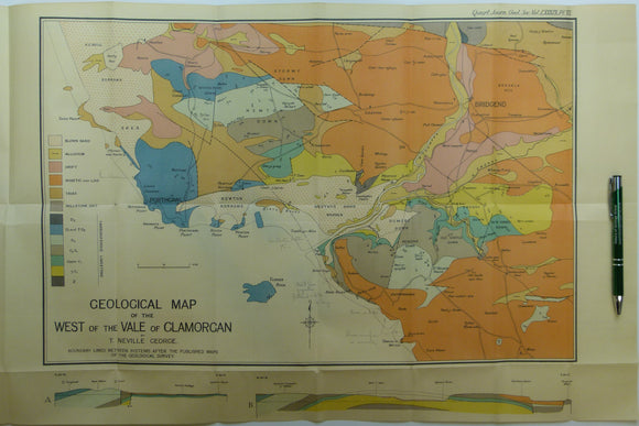 George, T. Neville, (1933). ‘Geological Map of the West of the Vale of Glamorgan’, fold out colour printed map