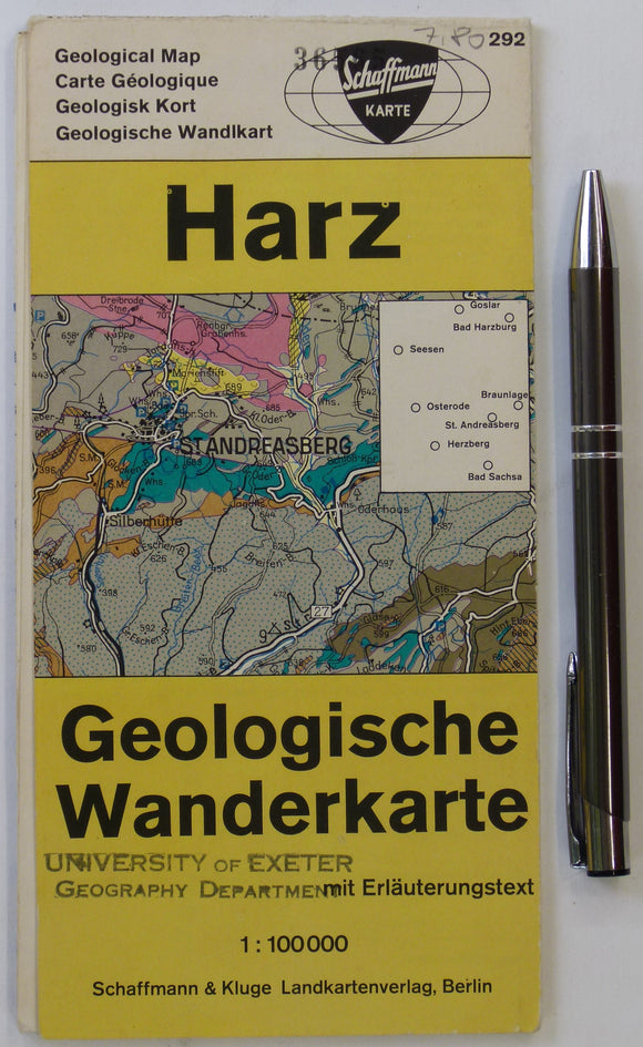 Harz Geologische Wanderkarte (n.d.). Berlin: Schaffmann und Kluge. Colour printed map and section, 59 x 49cm