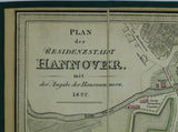 Hannover, Plan der Residenzstadt mit der Angabe der Hausnummern (1822). Edited by VW Muller and  engraved by Wagner. Approx. scale 1: 3800.