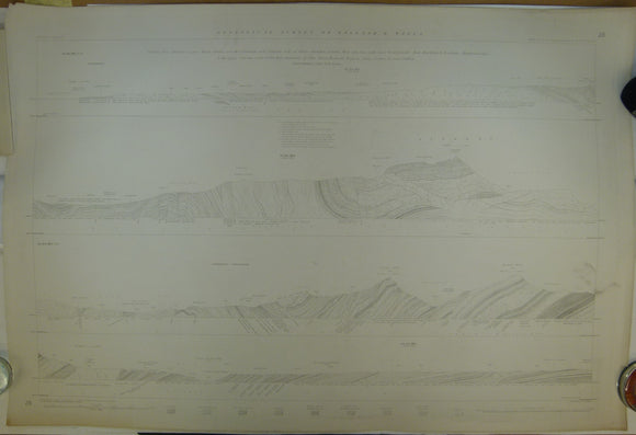 Horizontal Section No.   28 (1880). Snowdon. From Llanfair-is-gaer, Menai Straits over Dinas, Snowdon, Moel-Wyn. Geological Survey of GB. 2nd