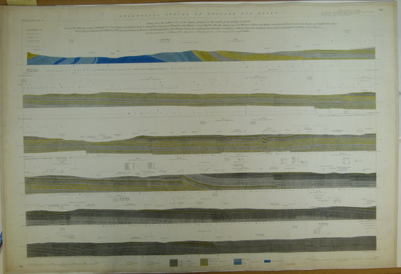 Horizontal Section No.   96 (1876). From the Skipton Anticlinal, to the middle of the Yorkshire Coalfield, across Shelterclifffe ENE of Skipton, to Felkirk, NE of Barnsley.  Geological Survey of GB. 1st
