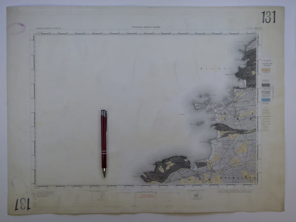 Ireland sheet 131, Mullagh, 1” scale. 1882. Covers Atlantic coast: Donegal Point, Mal Bay – 80% sea. Hand-coloured