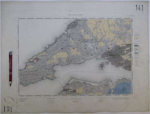Ireland sheet 141, Kilrush, 1” scale. 1881. 35% Atlantic Ocean. Base map not dated. Coloured 1909. Hand-coloured