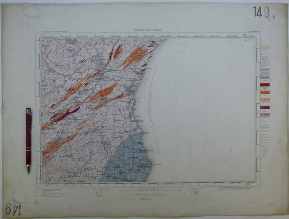 Ireland sheet 149, Gorey, 1” scale. 1901. Covers 50% Irish sea. Hand-coloured