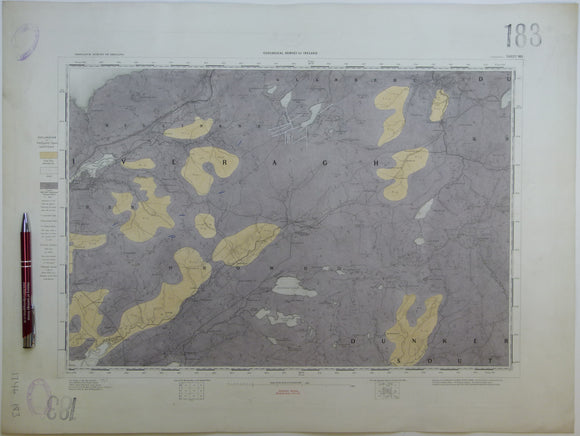 Ireland sheet 183, Cahersiveen, 1” scale. 1879. No settlements inland from coast. Hand-coloured