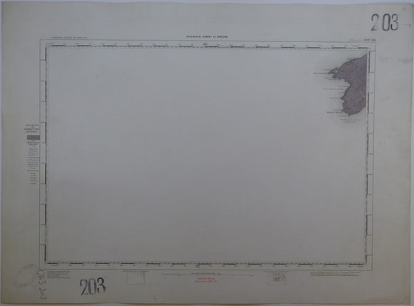 Ireland sheet 203, Mizen Head, 1” scale. 1881. Base map not dated. Coloured 1905. 95% sea. Hand-coloured