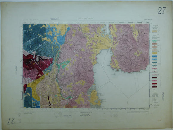 Ireland sheet  27, Cookstown, 1” scale. 1880. First edition. Base map 1867. Covers NW of Lough Neagh. Hand -coloured