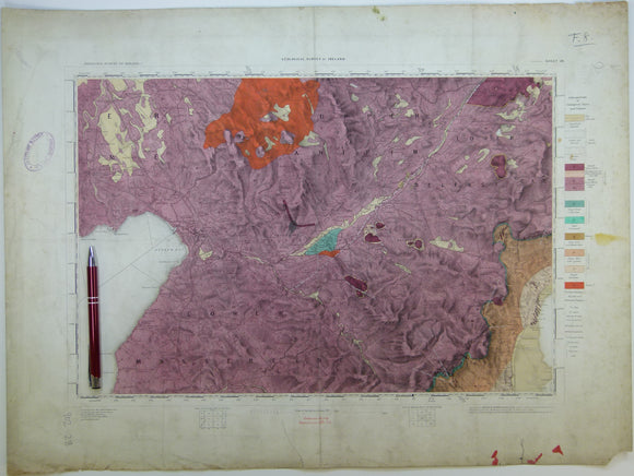 Ireland sheet  28, Antrim, 1” scale. 1874. First edition. Base map 1864. Covers NE of Lough Neagh. Hand -coloured.