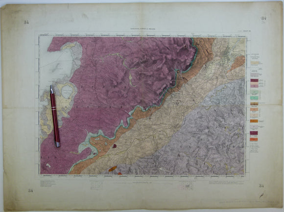 Ireland sheet  36, Belfast, 1” scale. 1876. Covers Lisburn, Hillsborough, SE Lough Neagh. Base map 1864. Hand-coloured