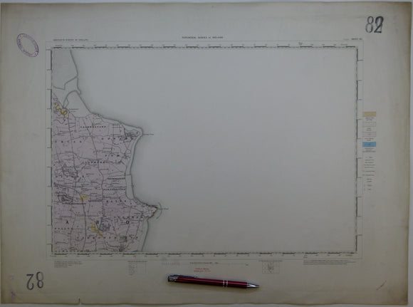 Ireland sheet  82, Clogher, 1” scale. 1869. First edition. 75% sea. Base map not dated. Hand-coloured